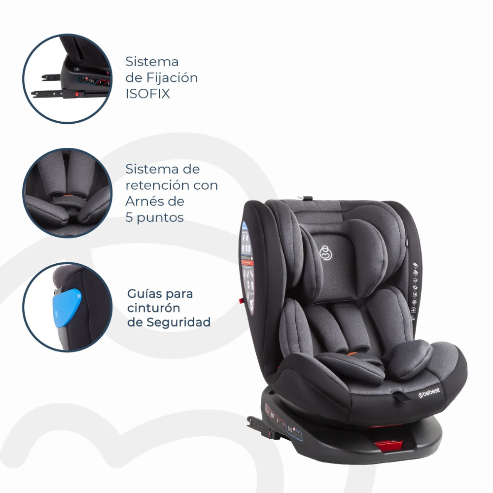 Silla de Auto Convertible 360° Isofix Saturn - Gris | Bebesit