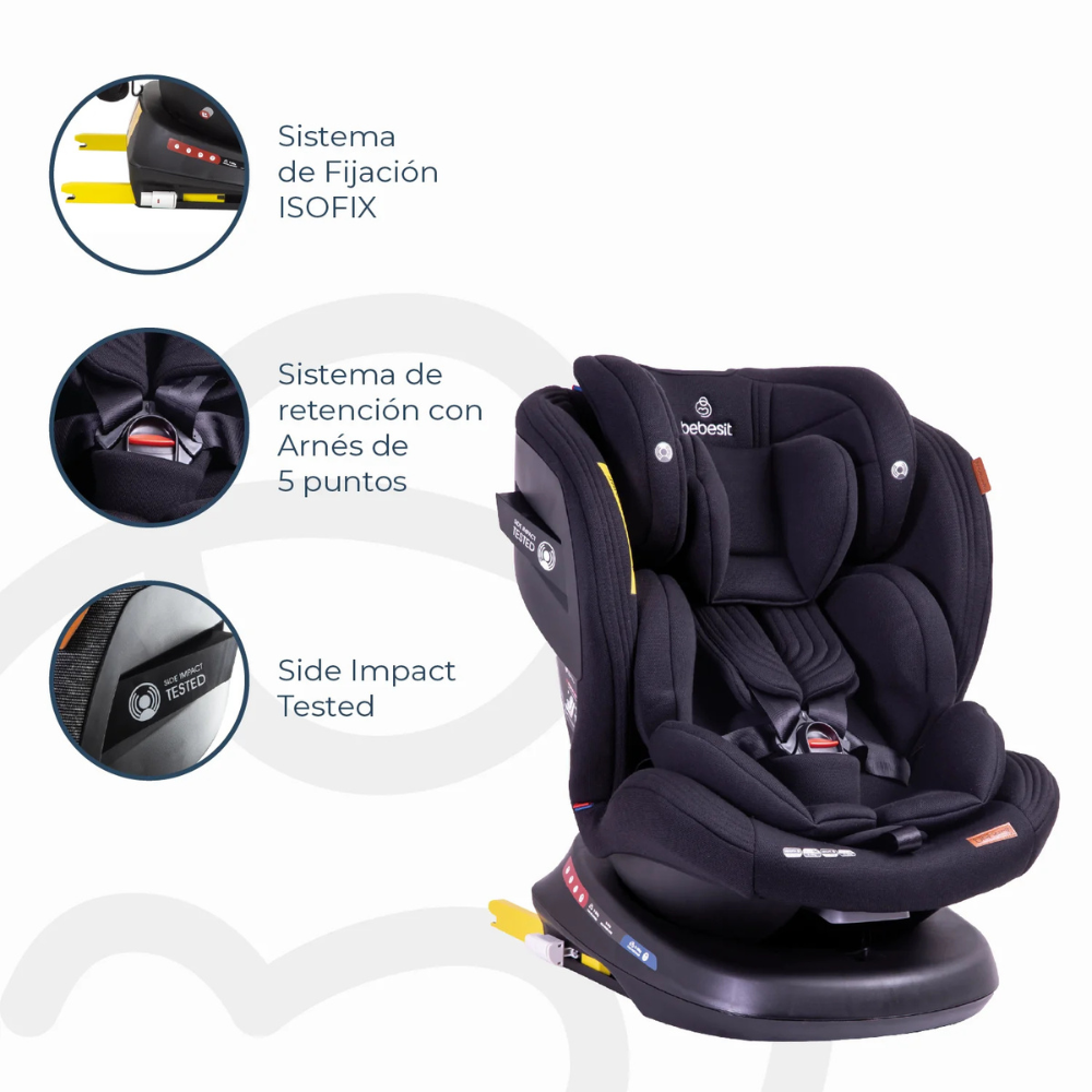 Silla de Auto Convertible Isofix Supra 360º Premium - Negro | Bebesit