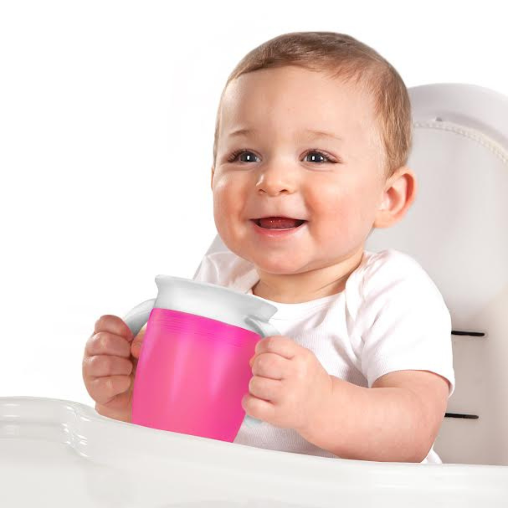 Vaso Antiderrame Miracle 360° con Asas - Rosado | Munchkin