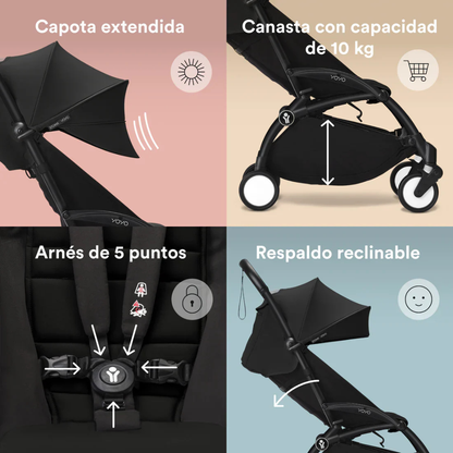 Coche Completo Stokke® YOYO³ – Chasis Negro + Asiento 6+ - Cebra | YOYO by Stokke