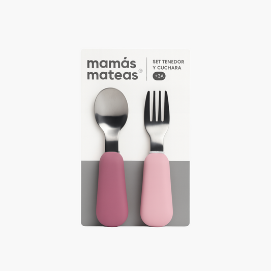 Set de Cuchara y Tenedor de Acero con Mango de Silicona - Blush | Mamás Mateas