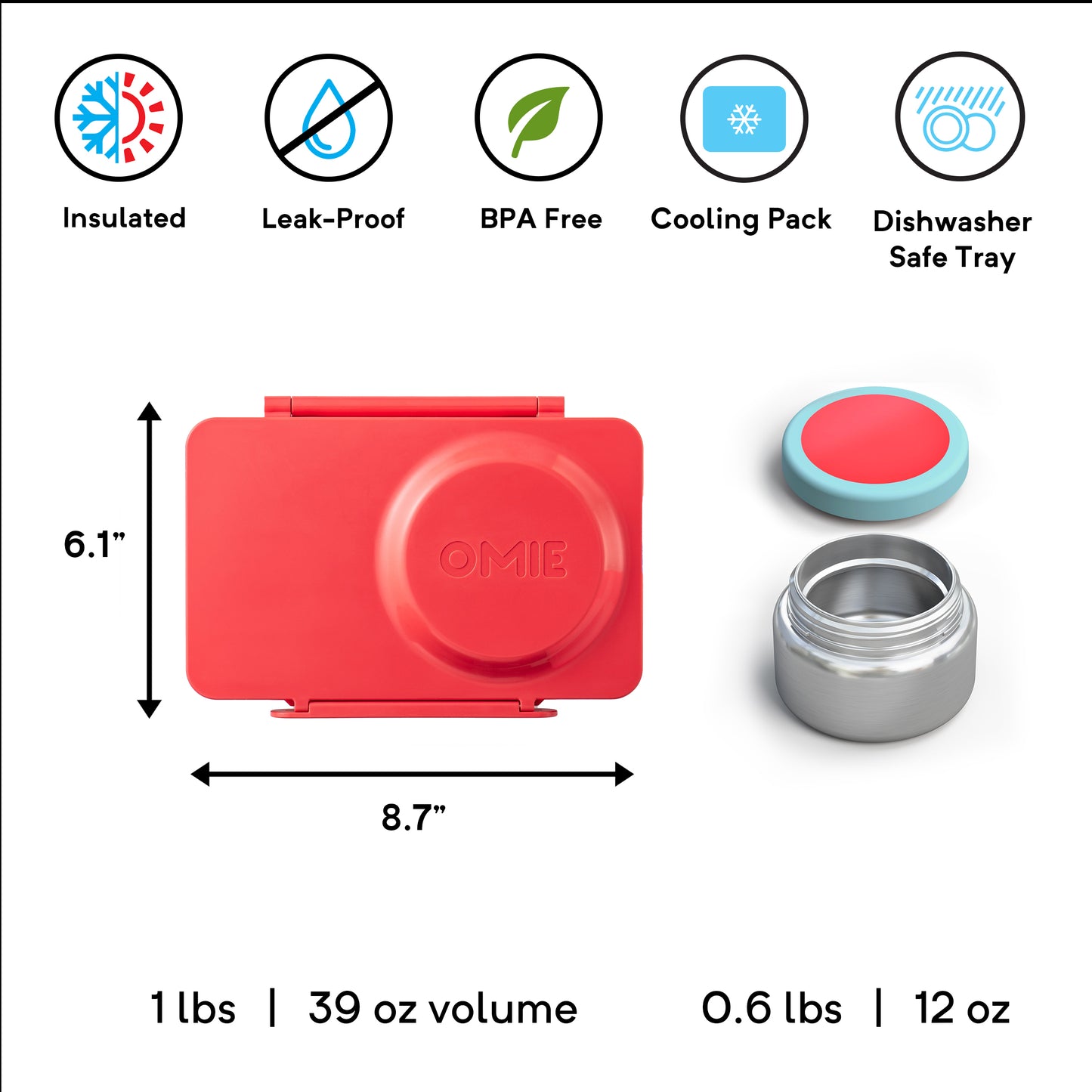 OmieBox UP® – Lonchera Térmica Infantil con Termo Integrado - Cherry Pink | Omie