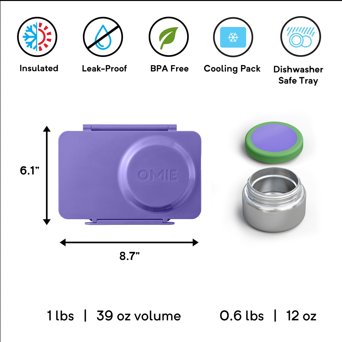 OmieBox UP® – Lonchera Térmica Infantil con Termo Integrado - Galaxy Purple | Omie