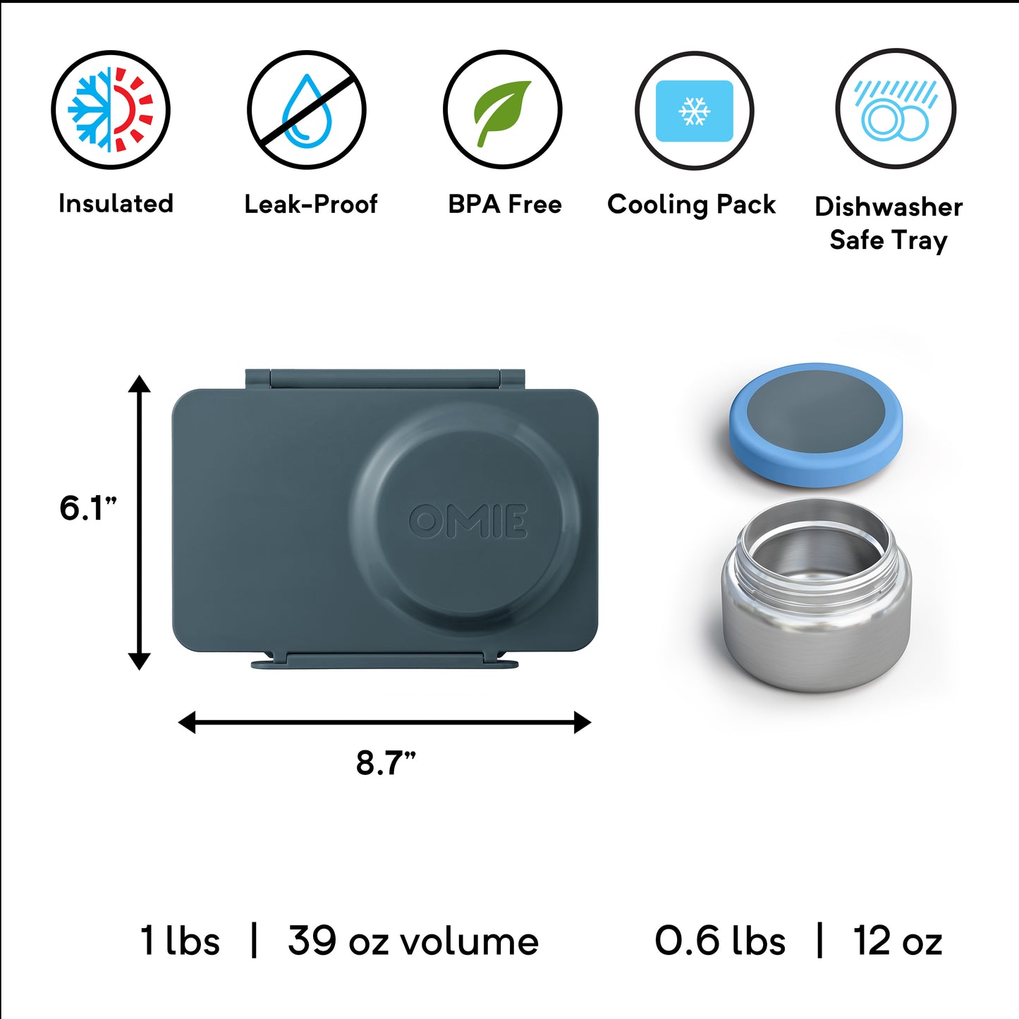 OmieBox UP® – Lonchera Térmica Infantil con Termo Integrado - Graphite | Omie