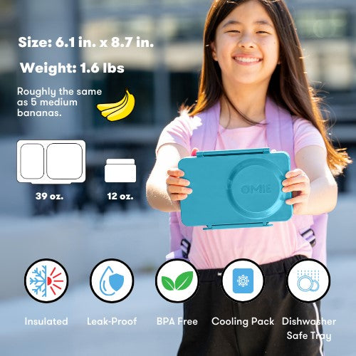 OmieBox UP® – Lonchera Térmica Infantil con Termo Integrado - Teal Green | Omie