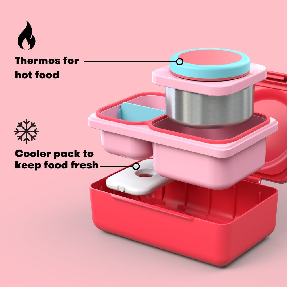 OmieBox UP® – Lonchera Térmica Infantil con Termo Integrado - Cherry Pink | Omie