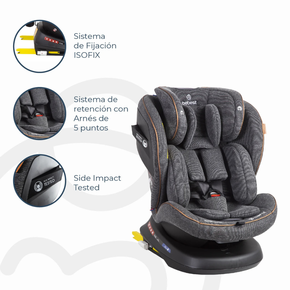 Silla de Auto Convertible Supra 360° Premium - Gris | Bebesit
