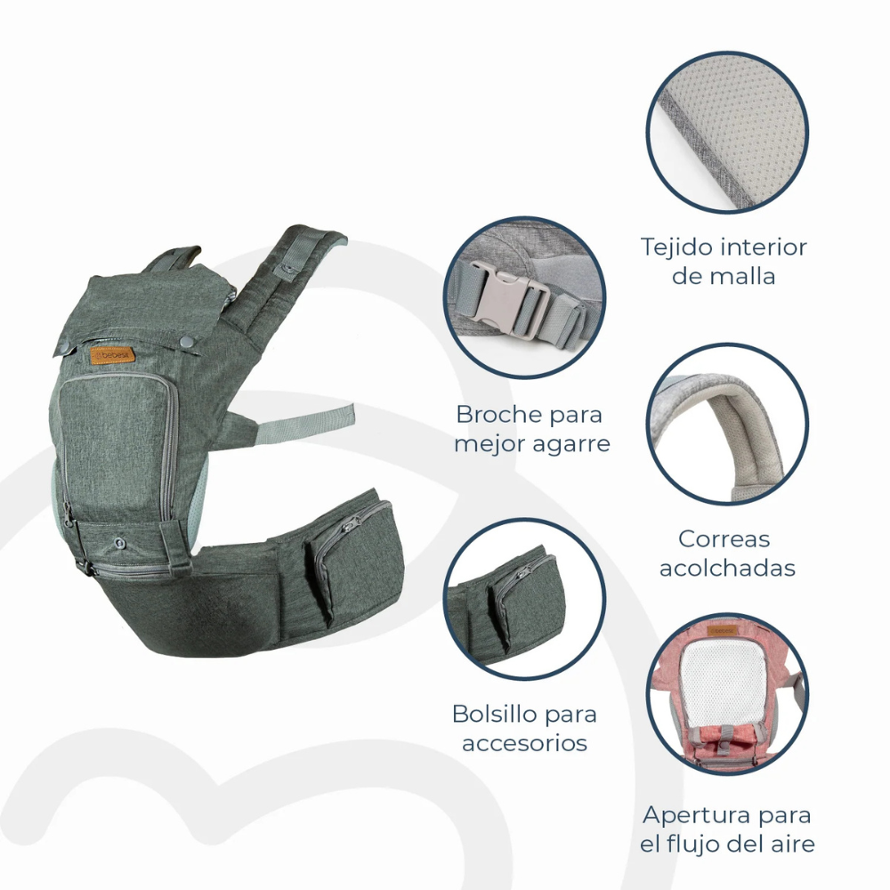 Portabebés Ergonómico Hip Seat con Asiento para Cadera - Gris | Bebesit