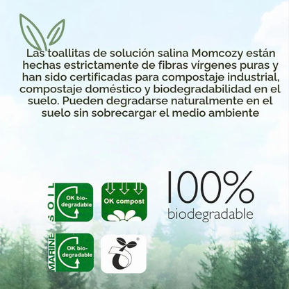 Toallitas Húmedas con Solución Salina para Cara y Nariz | MomCozy