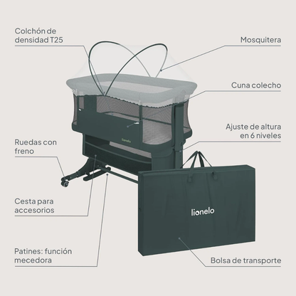Cuna Colecho Jodie - Green Graphite | Lionelo
