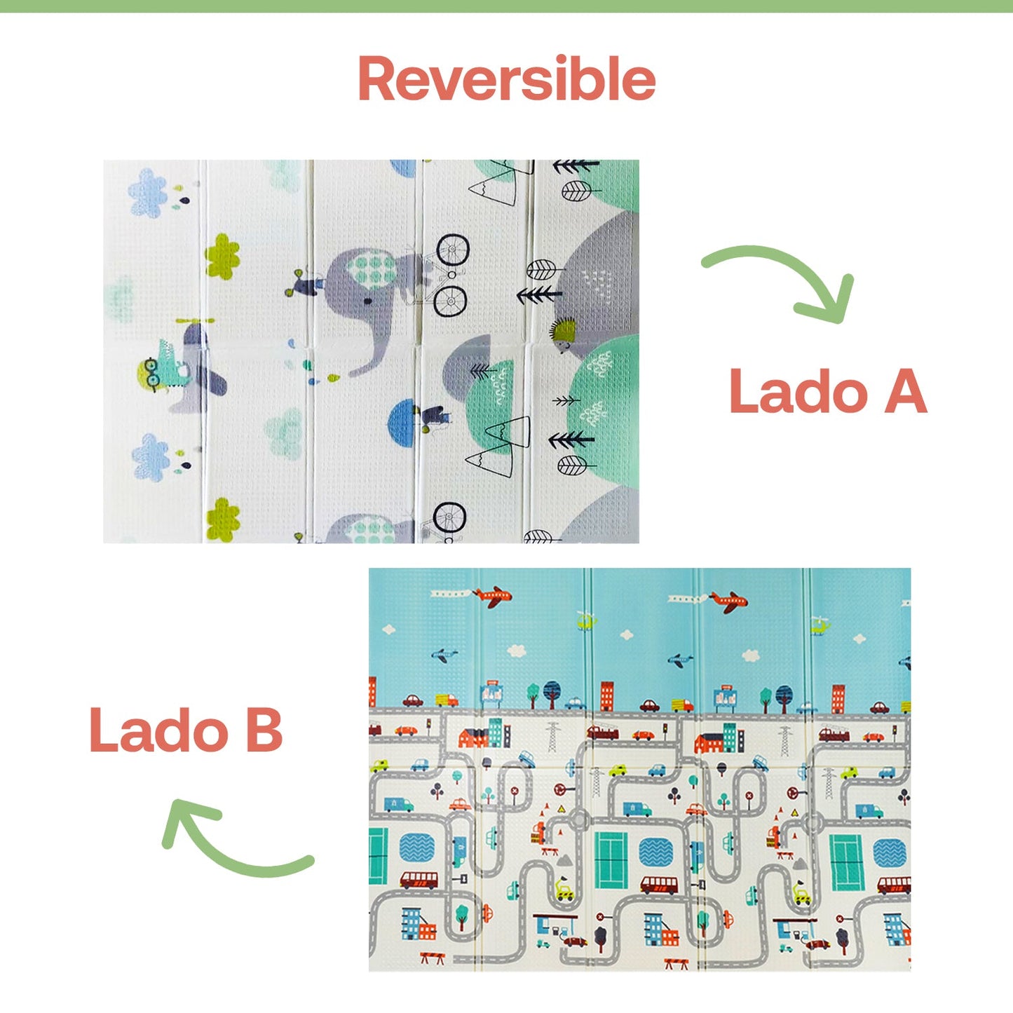 Alfombra Antigolpes Infantil Plegable con Bolso - 180x120 - Ciudad y Elefante | Bebesit