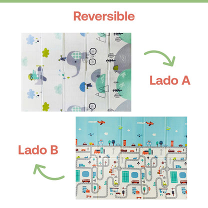 Alfombra Antigolpes Infantil Plegable con Bolso - 180x120 - Ciudad y Elefante | Bebesit