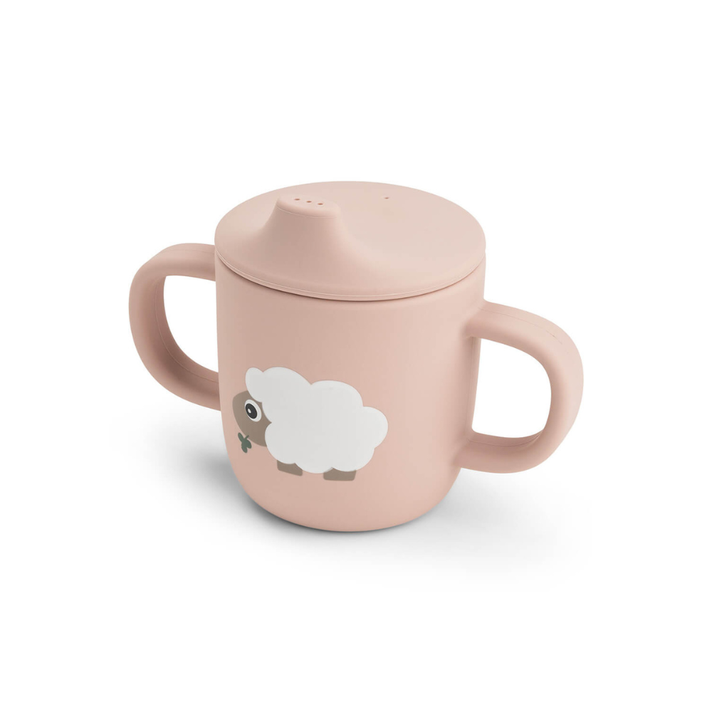 Vaso con Boquilla de Silicona de 2 Asas Tiny Farm - Rosa | Done by deer