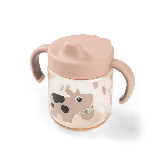Vaso con Boquilla de Aprendizaje de 2 Asas Tiny Farm - Rosa | Done by deer
