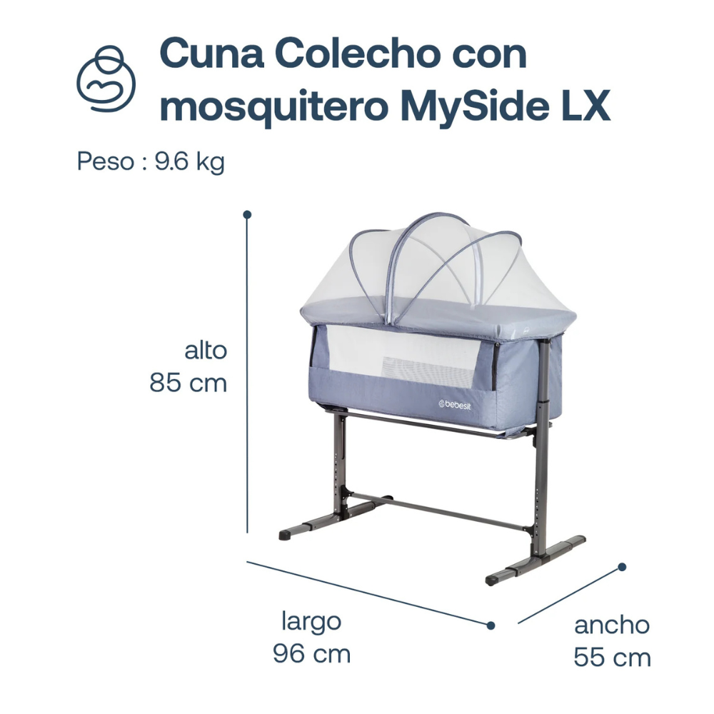 Cuna Colecho con Mosquitero MySide LX - Azul | Bebesit