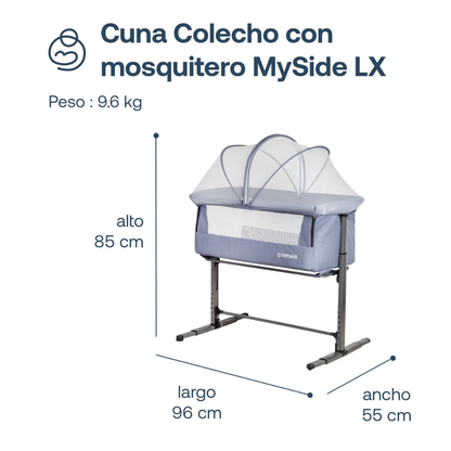 Cuna Colecho con Mosquitero MySide LX - Azul | Bebesit