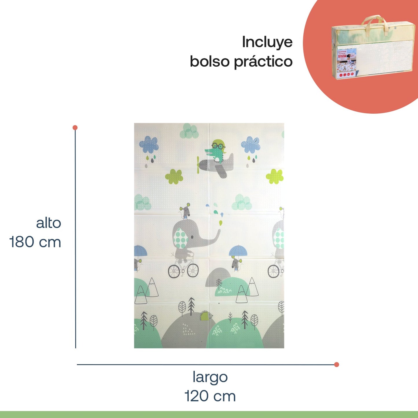 Alfombra Antigolpes Infantil Plegable con Bolso - 180x120 - Ciudad y Elefante | Bebesit
