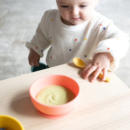 Set of 2 Bambino Silicone Spoons - Yellow and Coral