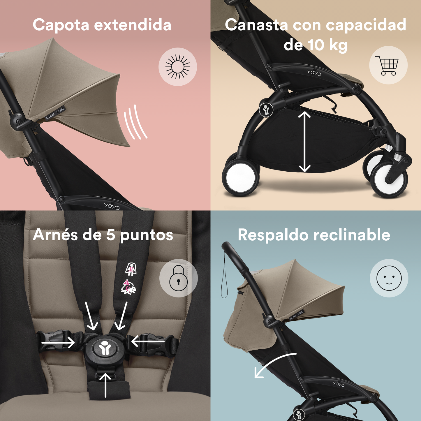 Coche Completo Stokke® YOYO³ – Chasis Negro + Asiento 6+ Taupe | YOYO by Stokke
