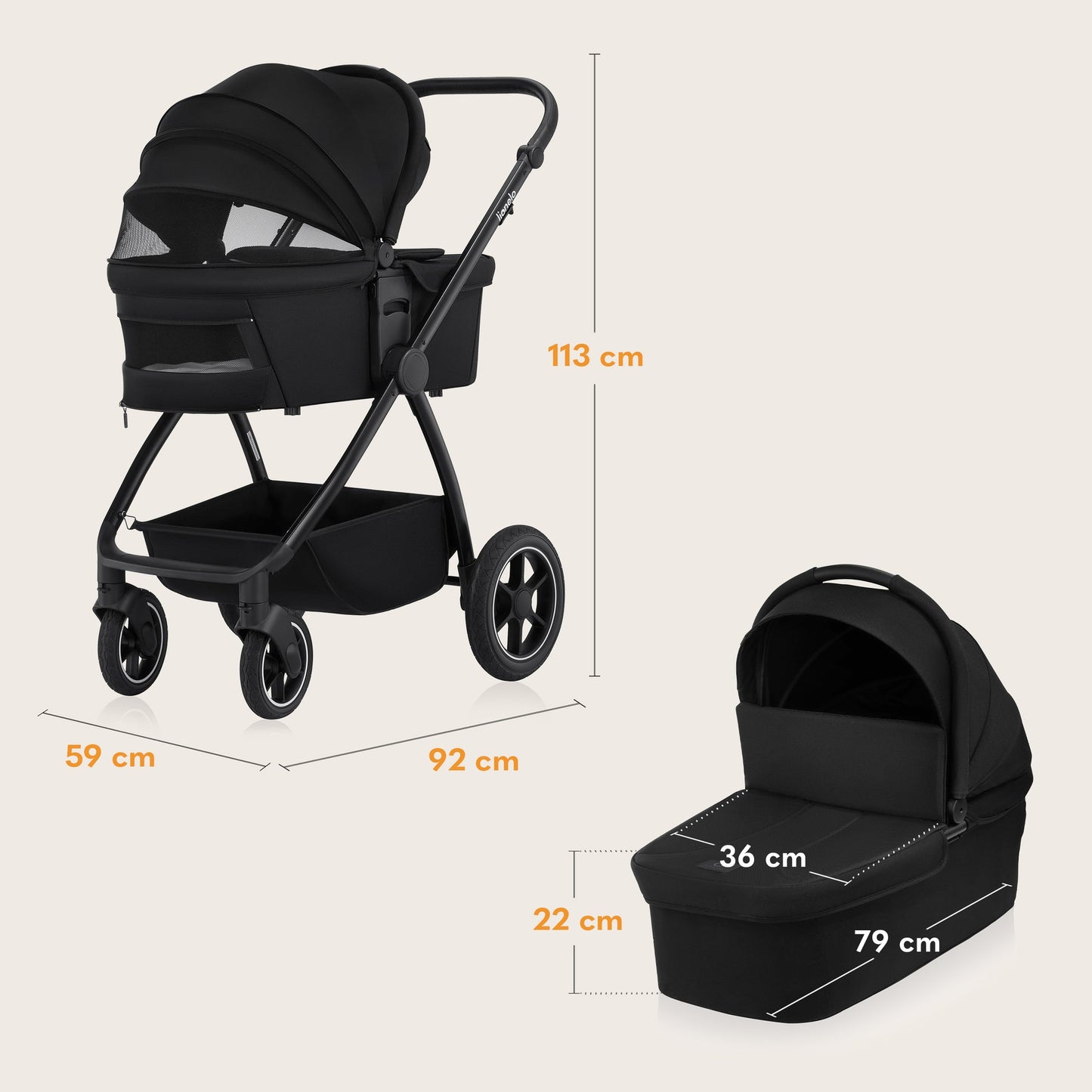 Coche Travel System 3 en 1 Meril - Black Onyx | Lionelo