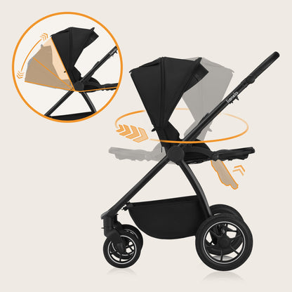 Coche Travel System 3 en 1 Meril - Black Onyx | Lionelo