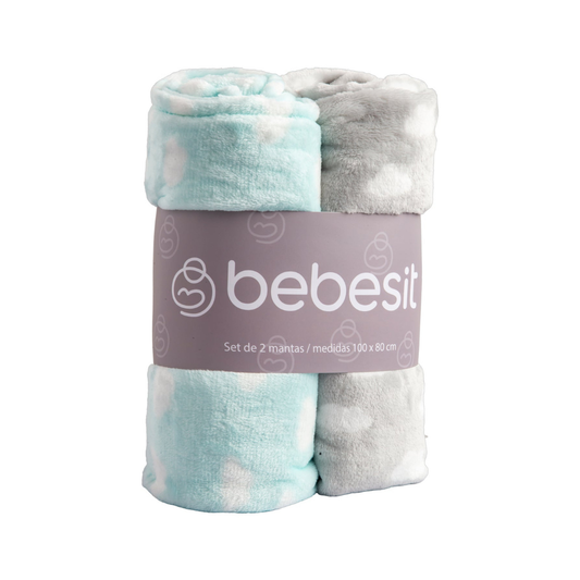 Pack 2 Mantas Hipoalergénicas - Celeste y Gris | Bebesit