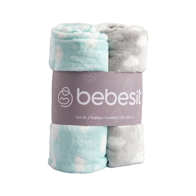Pack 2 Mantas Hipoalergénicas - Celeste y Gris | Bebesit
