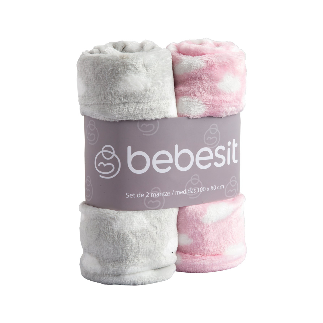 Pack 2 Mantas Hipoalergénicas - Rosado y Gris | Bebesit