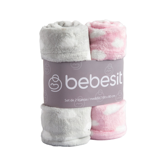 Pack 2 Mantas Hipoalergénicas - Rosado y Gris | Bebesit