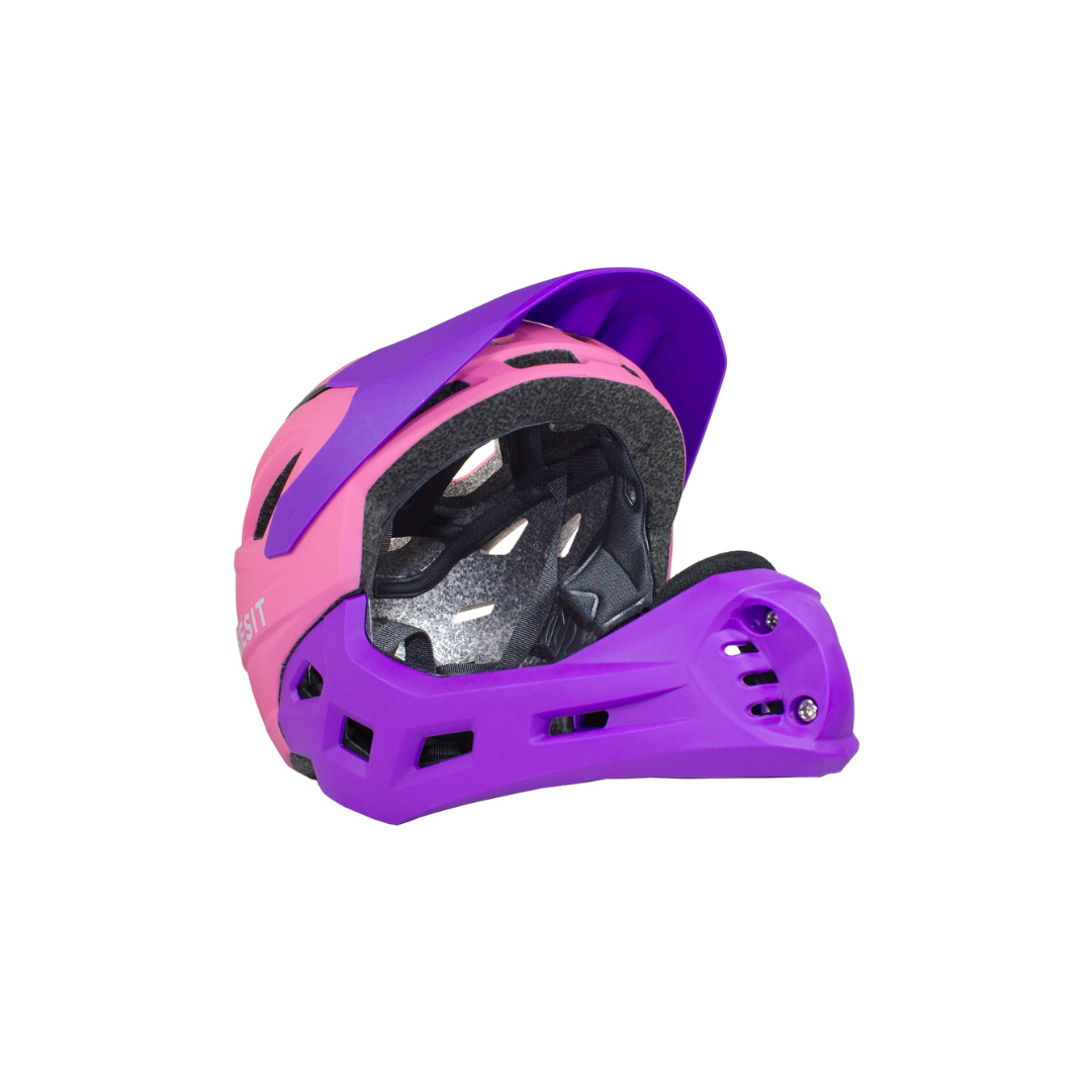 Casco Integral Bici Cross Rejilla Desmontable - Rosado Morado | Bebesit