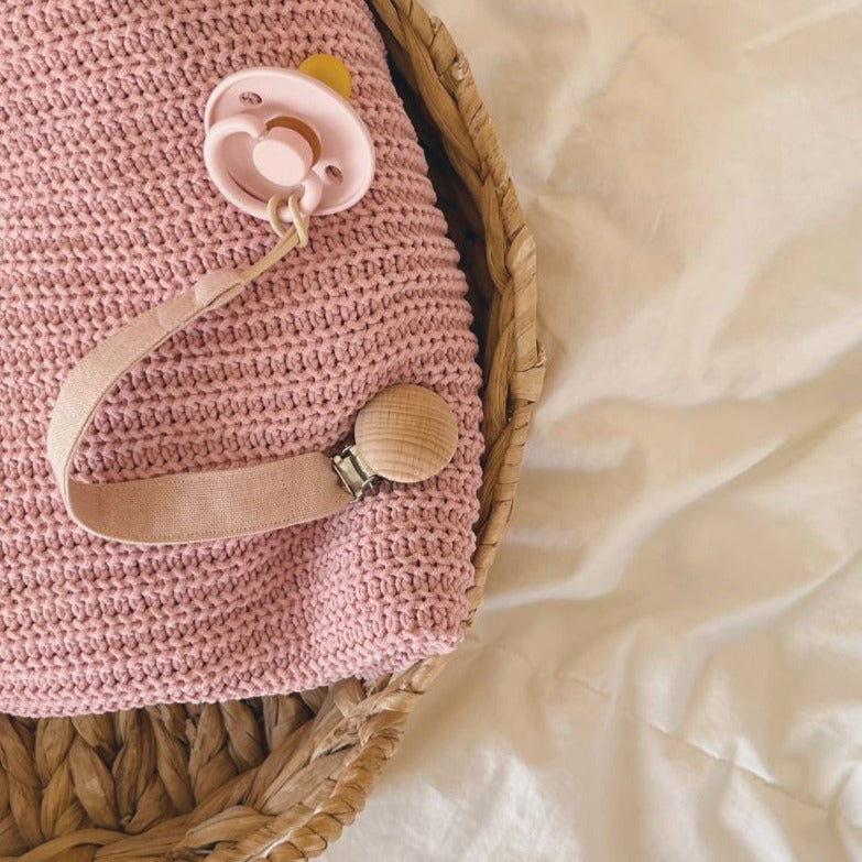 Linen Pacifier Holder - Old Pink