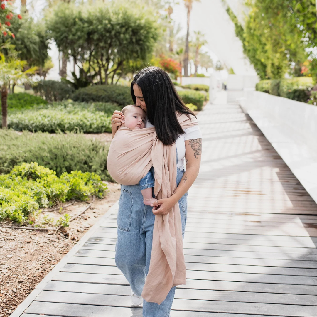 Portabebé Bandolera Ergonómica - Boba Ring Sling - Lino Peony Pink