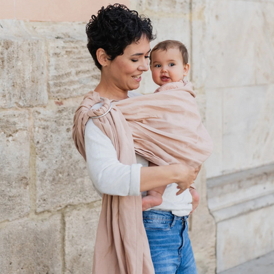 Portabebé Bandolera Ergonómica - Boba Ring Sling - Lino Peony Pink