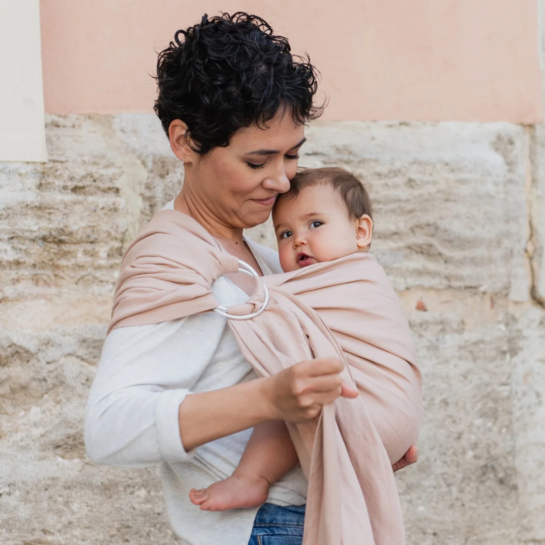 Portabebé Bandolera Ergonómica - Boba Ring Sling - Lino Peony Pink