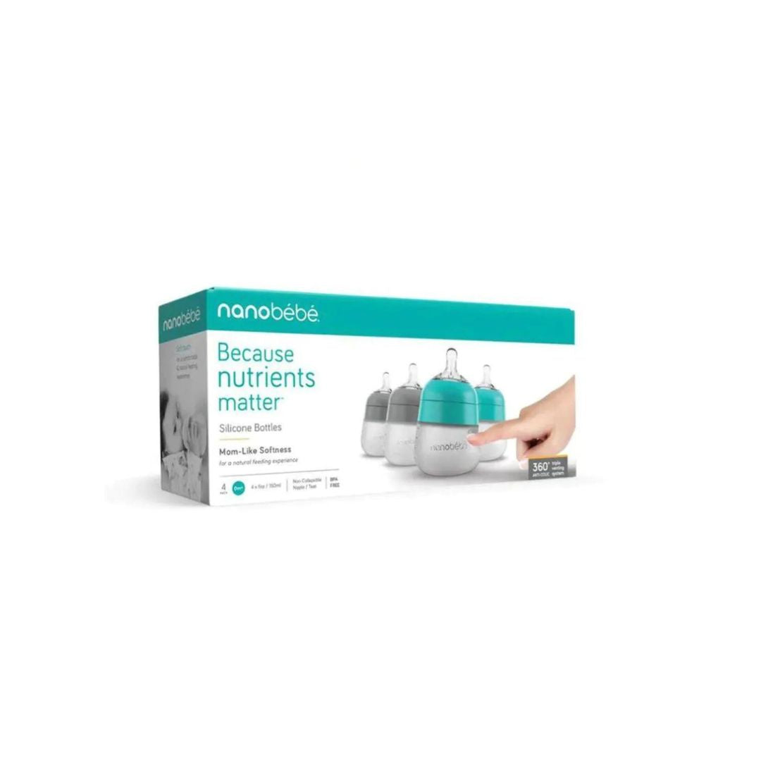 Pack of 4 Silicone Baby Bottles 150 ml - Turquoise and Grey