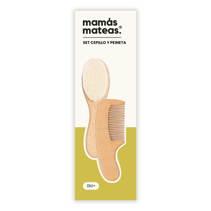 Set Cepillo y Peineta de Madera de Haya y Cerdas Naturales | Mamás Mateas