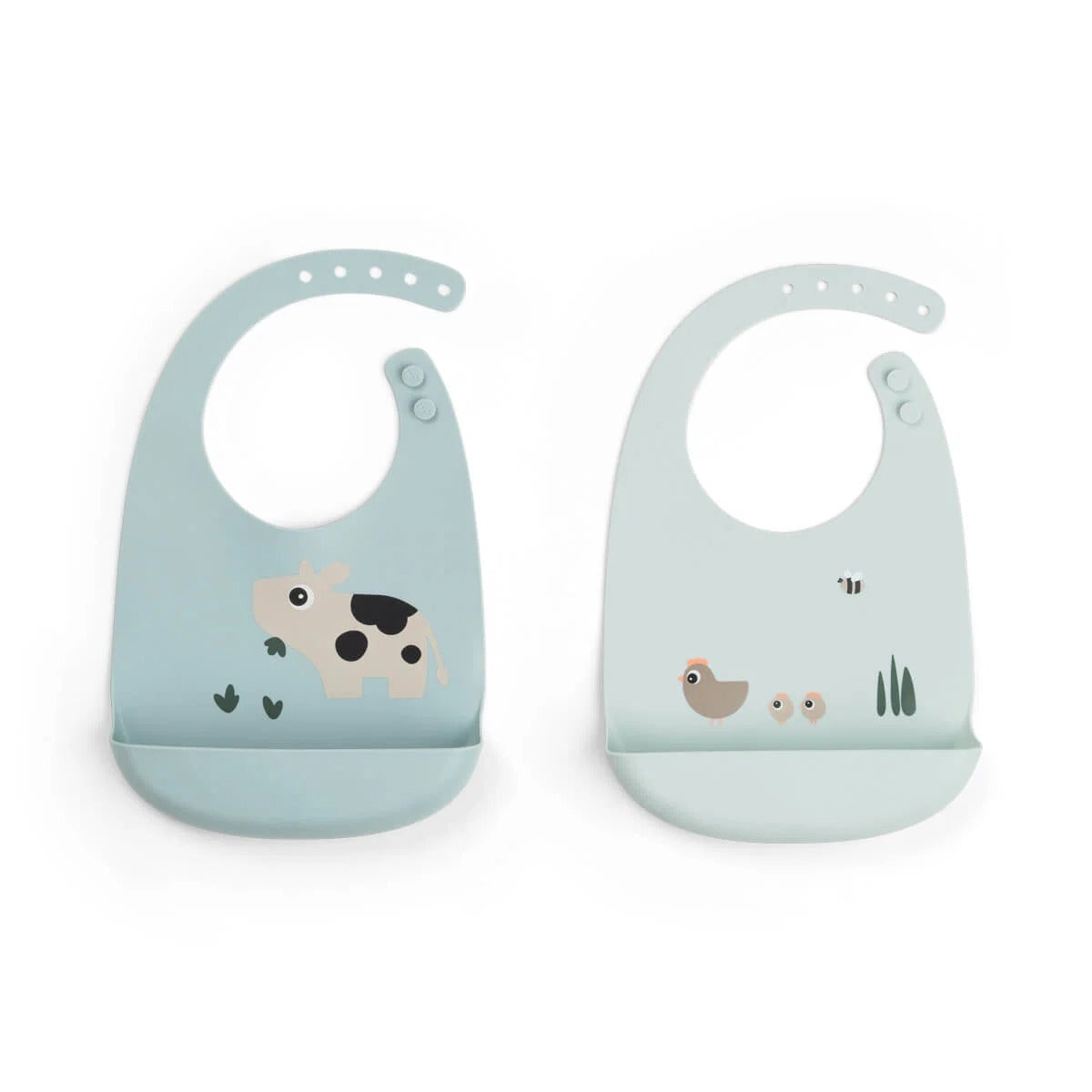Set de 2 Baberos de Silicona Tiny Farm - Azul