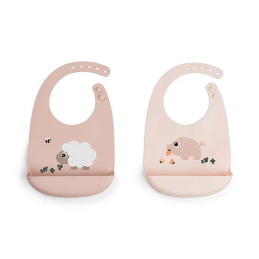 Set de 2 Baberos de Silicona Tiny Farm - Rosa