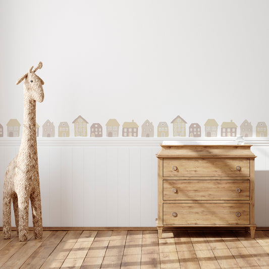 Stickers Decorativos Para Muros - Casitas Rosa y Amarillo | Murami