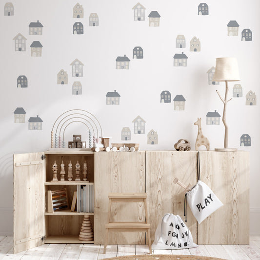 Decorative Wall Stickers - Tricolor Gray Houses