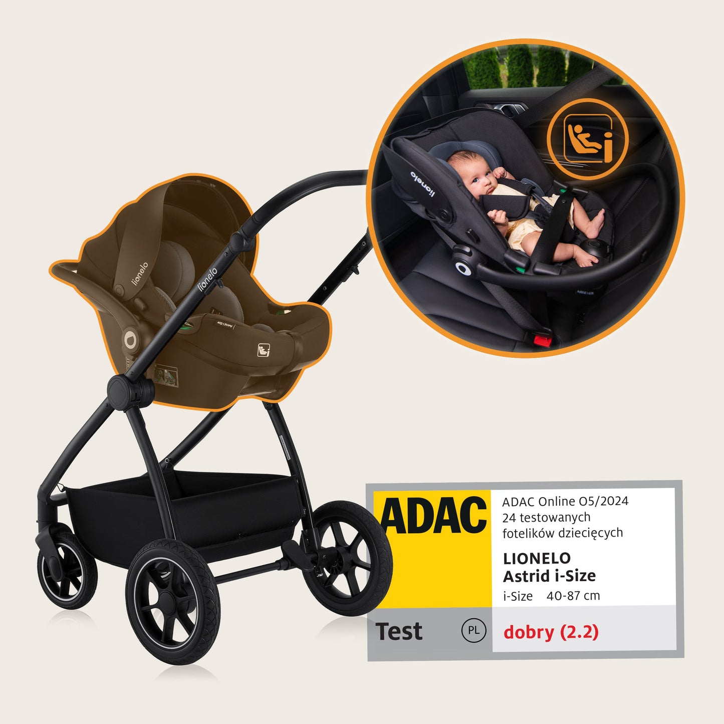 Coche Travel System 3 en 1 Meril - Grey Stone | Lionelo