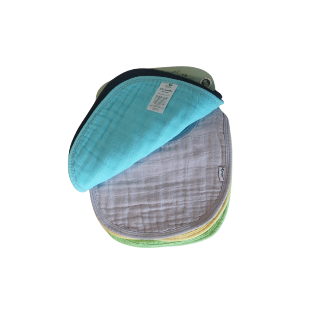 Pack 5 Baberos Muselina Algodón Orgánico - Azul | Green Sprouts