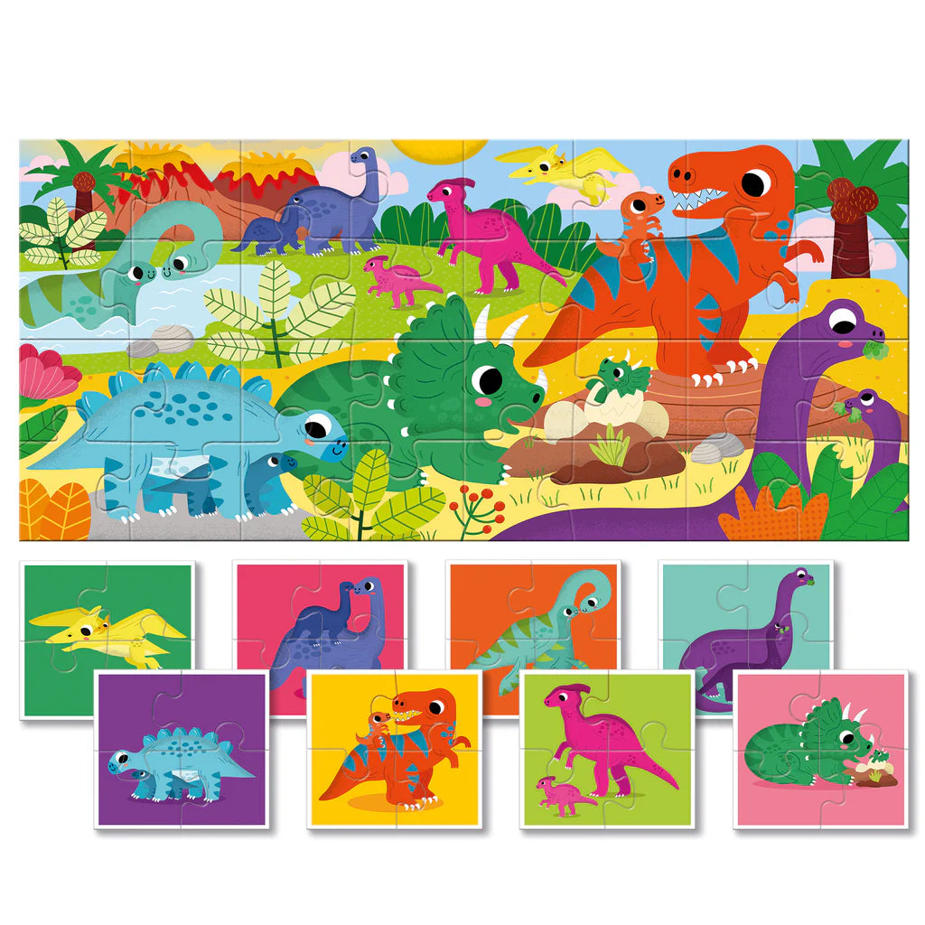 Puzzle de Doble Cara para Bebés y Niños - Dinosaurios