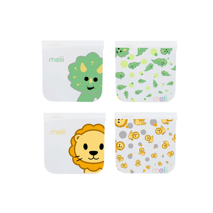 Reusable Snack Bags - 4 Pack - Dino and Lion