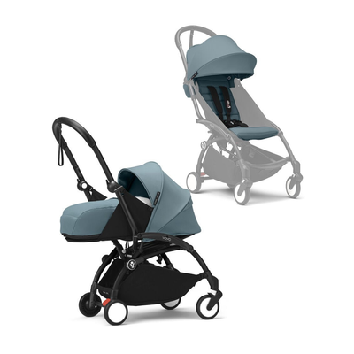 Coche Completo Stokke® YOYO³ – Chasis Negro + Asiento 6+ + Moisés - Aqua | YOYO by Stokke