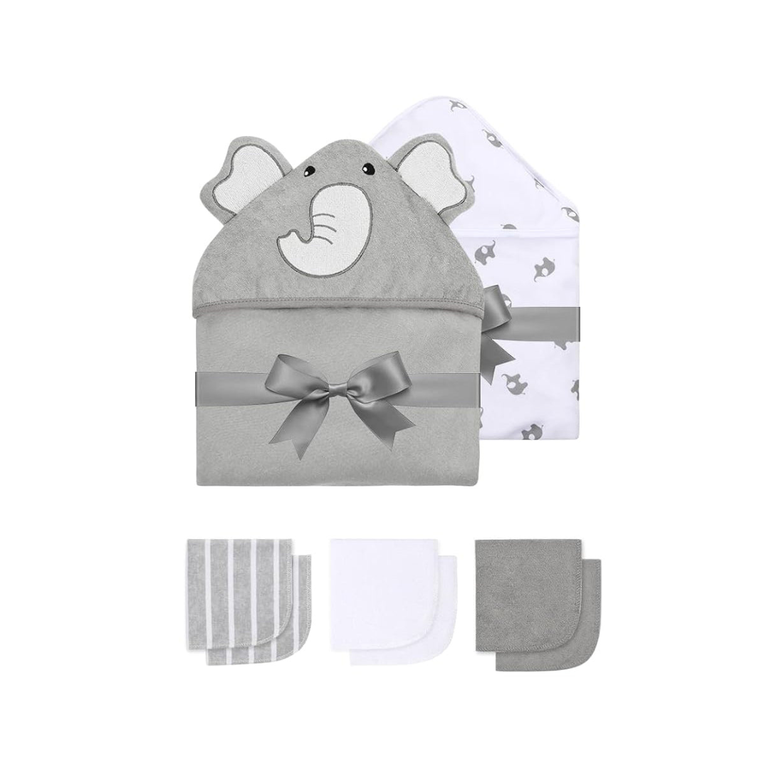 Set de Toalla con Capucha y Toallitas para el Baño - Elefante | MomCozy