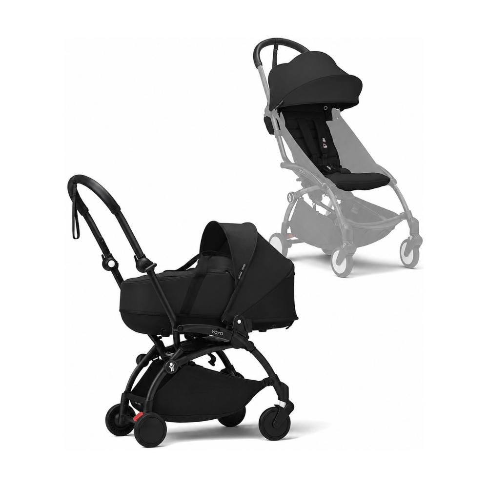 Coche Completo Stokke® YOYO³ – Chasis Negro + Asiento 6+ + Moisés - Negro | YOYO by Stokke