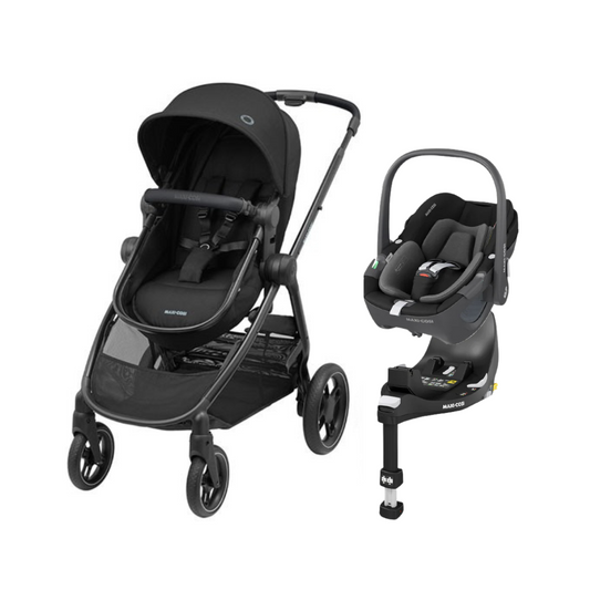 Travel System Coche Zelia 3 + Silla Nido Pebble 360 + Base FamilyFix 360 - Essential Black | Maxi Cosi
