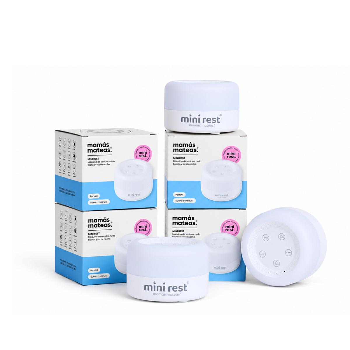 Mini Rest 2026 de Mamás Mateas, máquina de ruido blanco y luz de noche para bebé