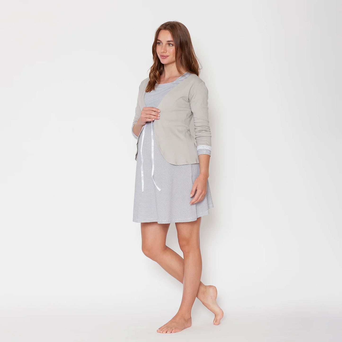 Pima Cotton Maternity Morning Gown - Grey